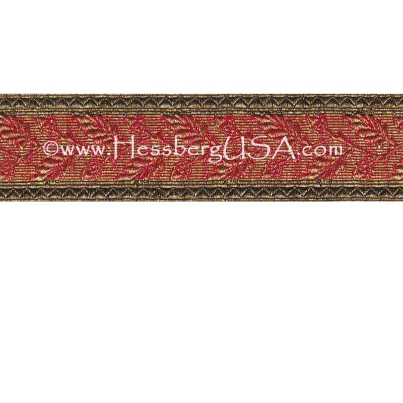 Closeout 1 1/2&#34; Metallic Oak Leaf Braid (Dark Gold-Red)-Hessberg USA