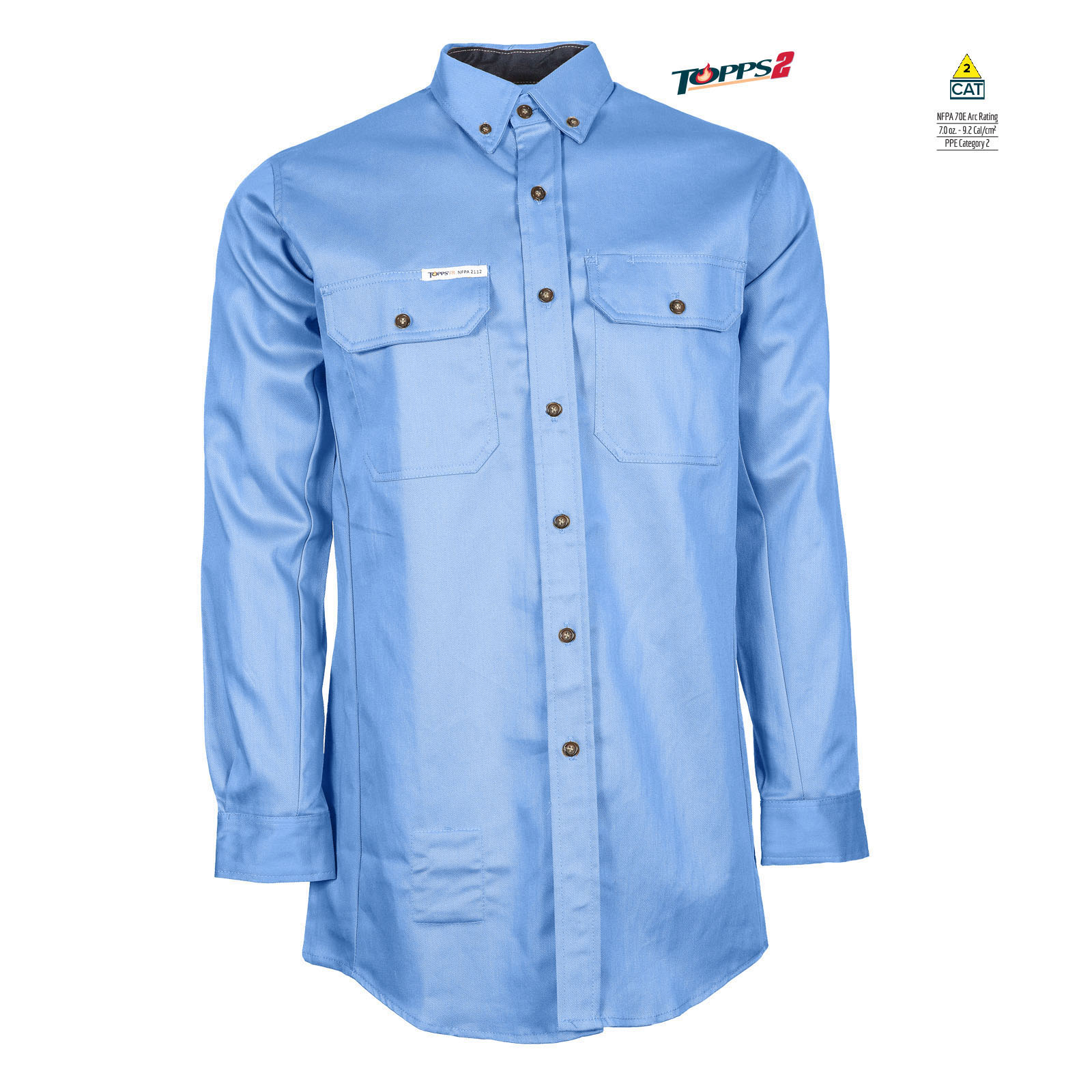 88/12 Cotton/Nylon Blend Long Sleeve FR Button-Front Shirt with Accent Colors-TOPPS