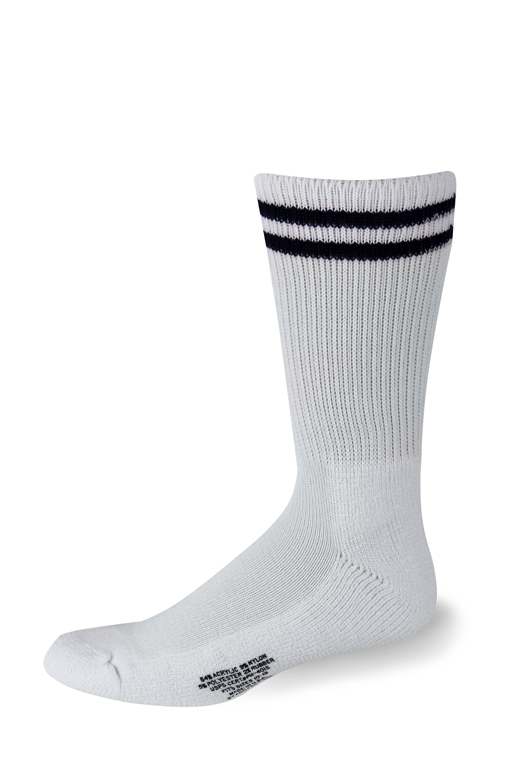 Cushioned Postal Crew (White with Two Navy Stripes)-Pro Feet