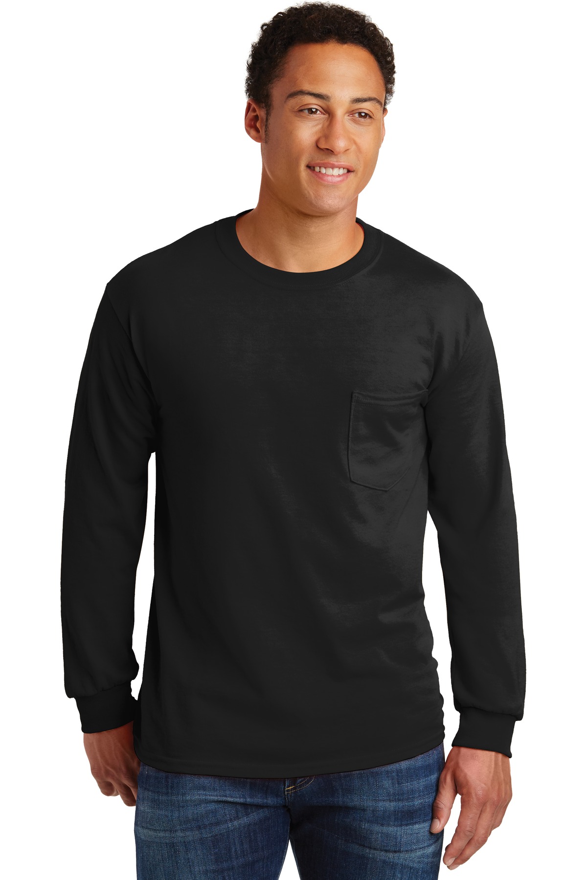 Gildan® - Ultra Cotton® 100% Cotton Long Sleeve T-Shirt with Pocket.-