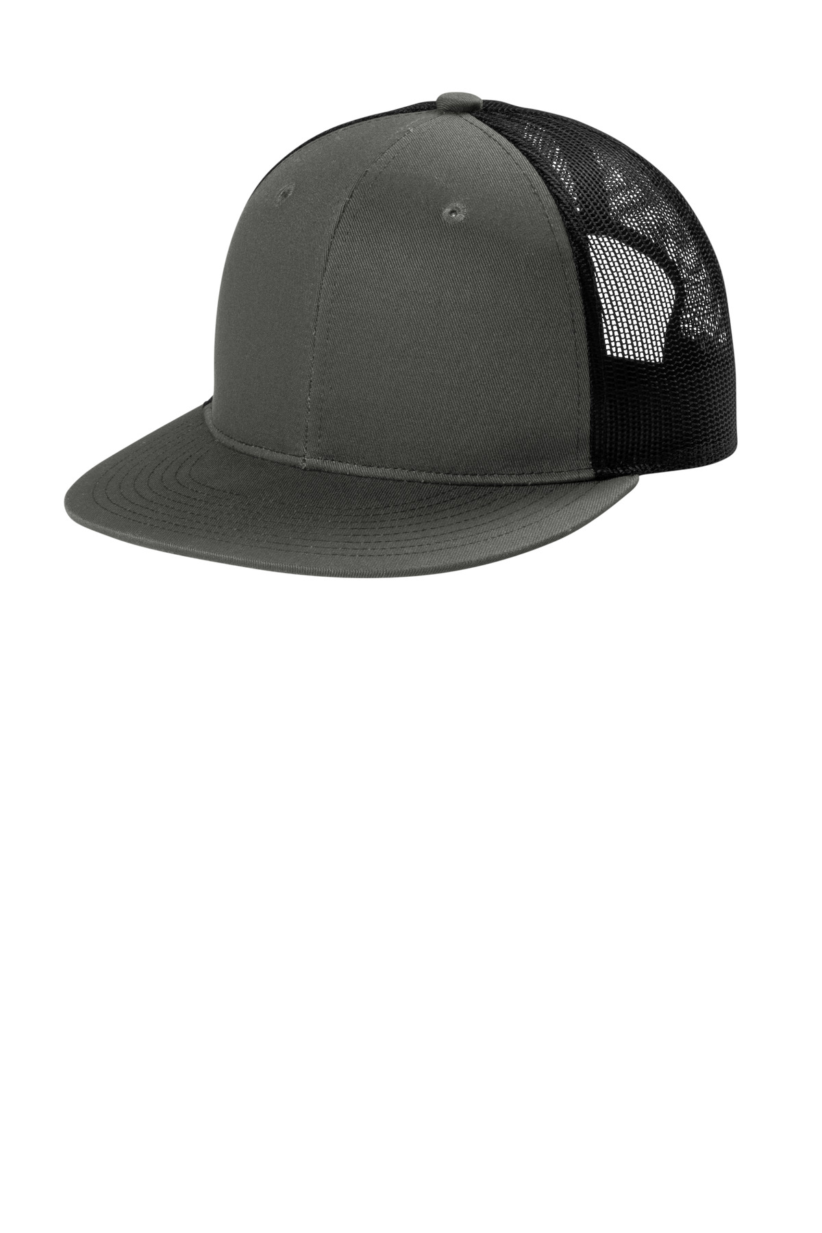 New High Quality Plain Black FLAT PEAK Trucker Mesh Cotton Snapback Cap hat 
