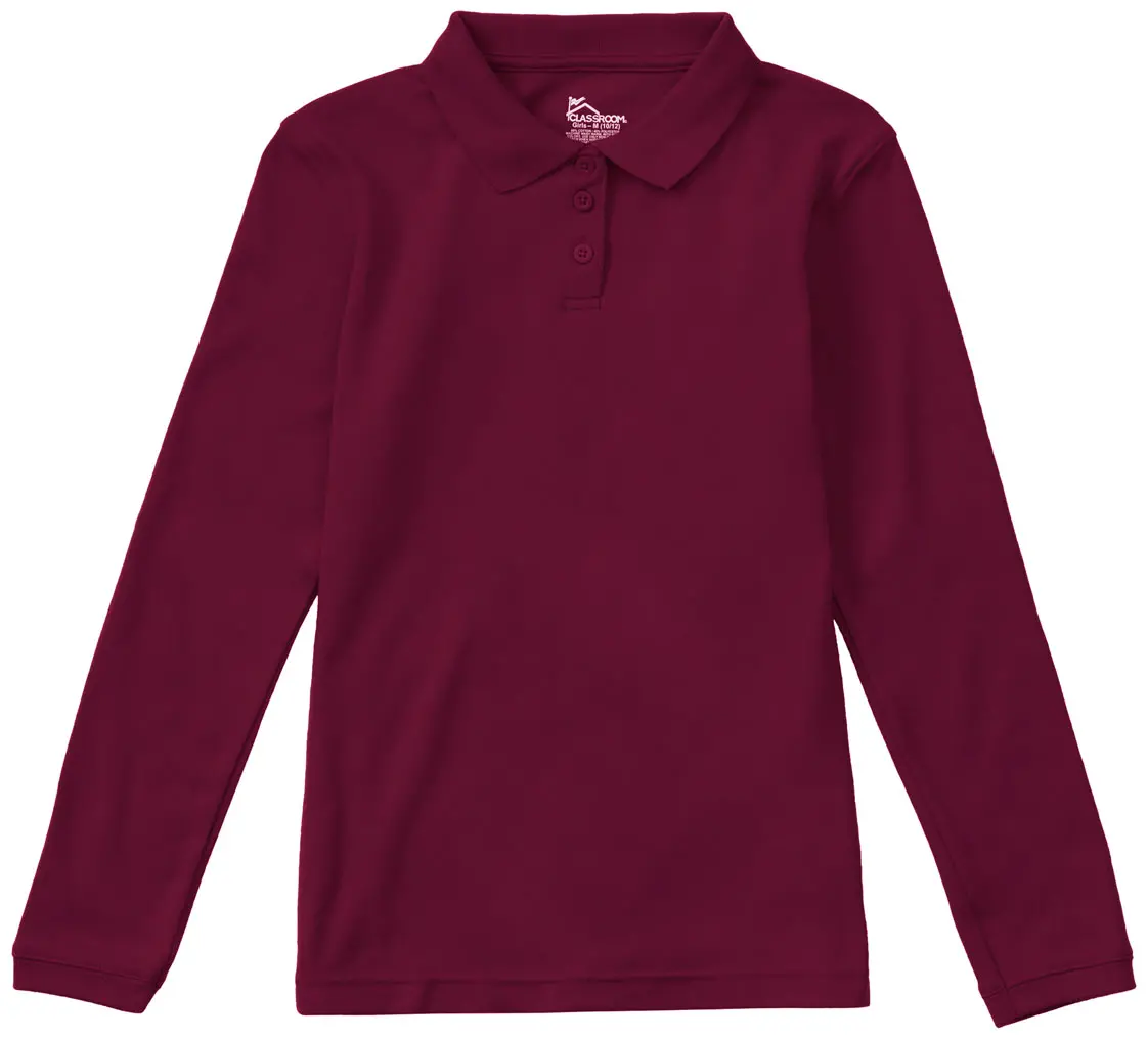Junior Long Sleeve Fitted Interlock Polo-Classroom Uniforms