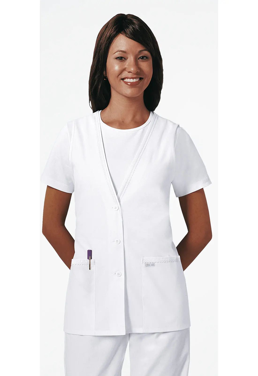 Cherokee Professional Whites Lace Trimmed Vest-Cherokee Uniforms