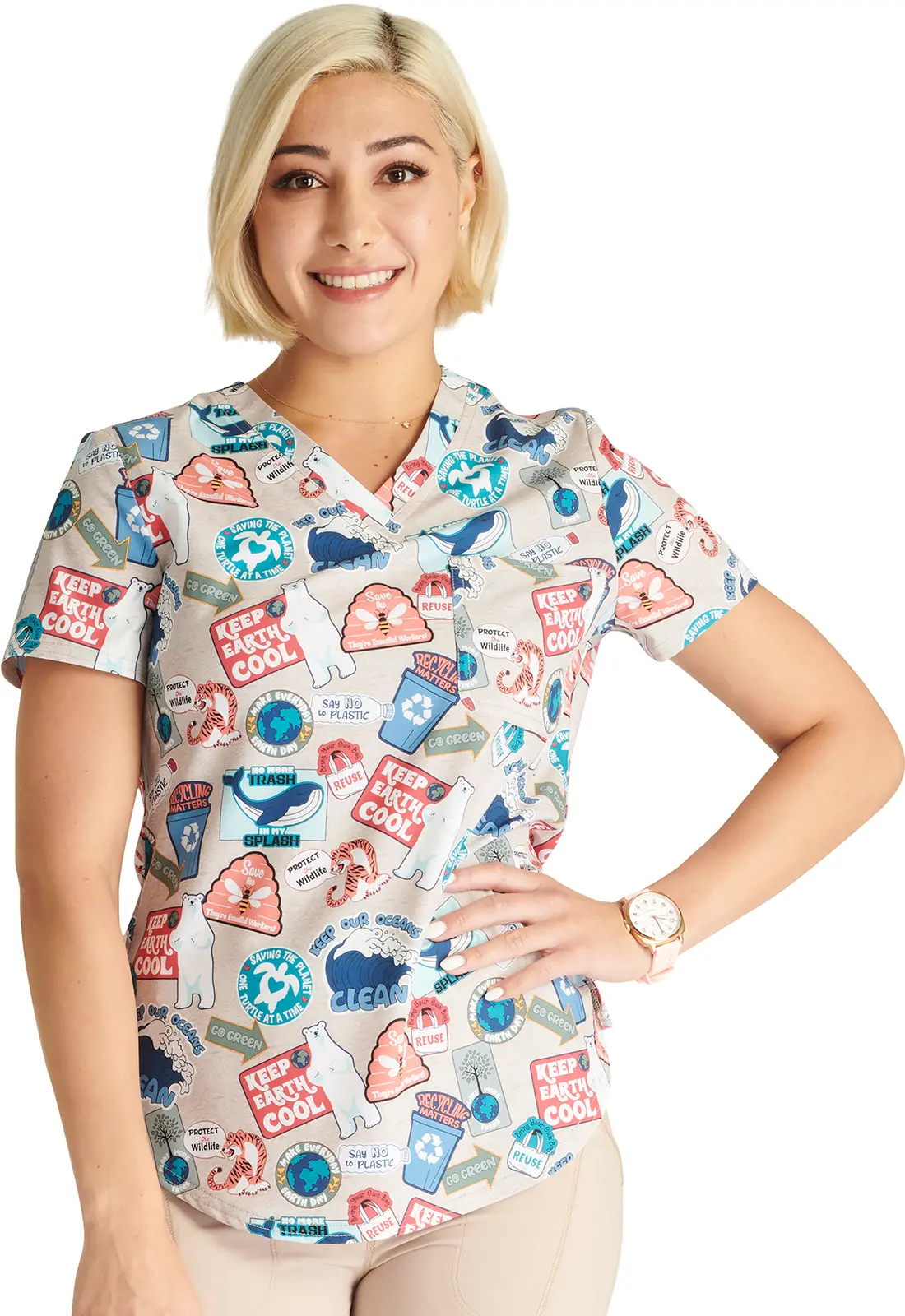 V-Neck Tuckable Print Top-Cherokee Uniforms