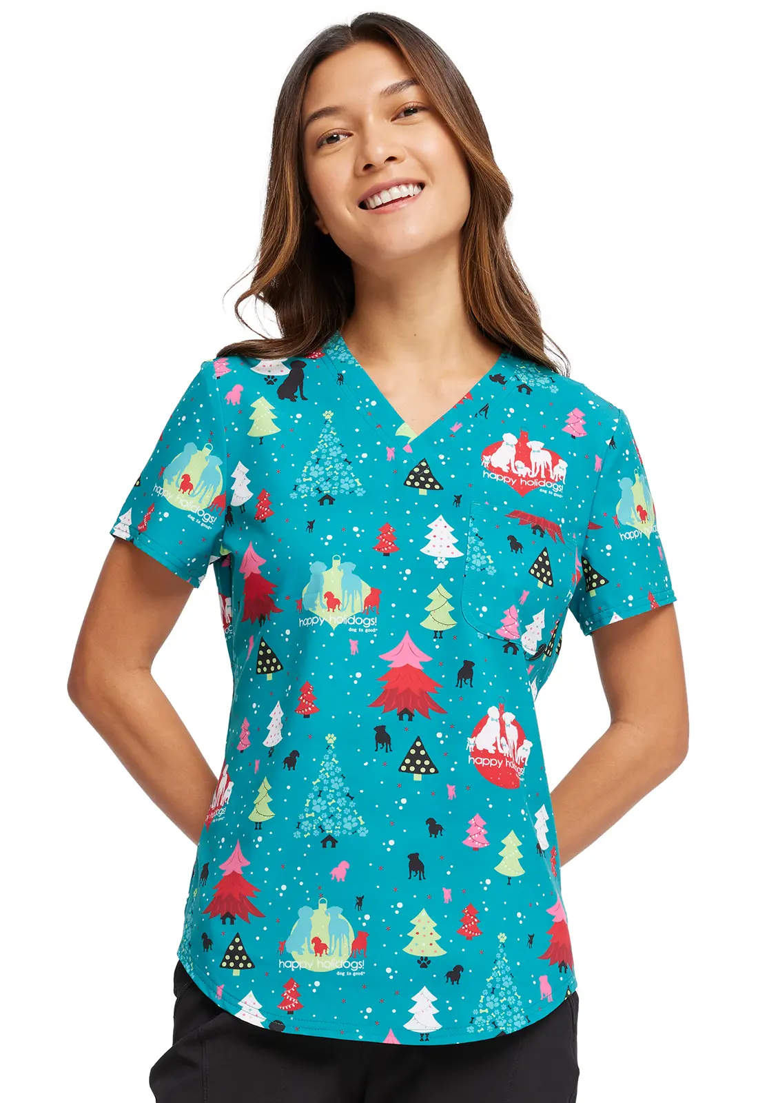 V-Neck Tuckable Print Top-Cherokee Uniforms