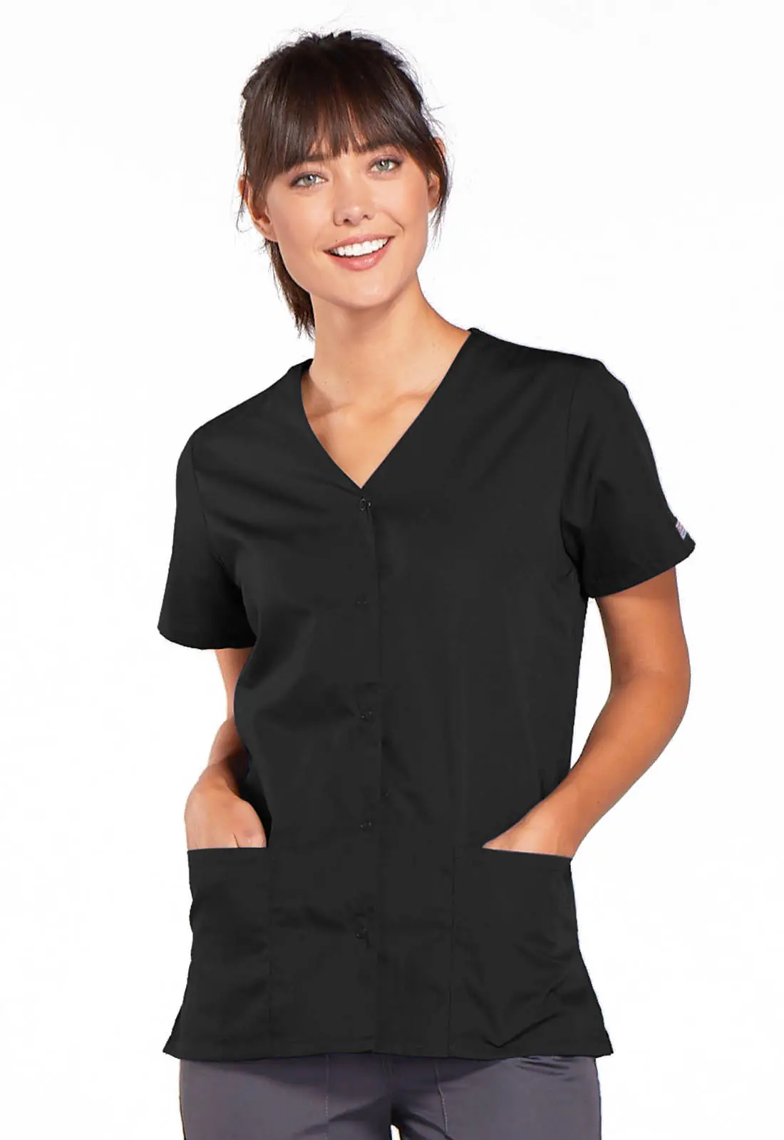Cherokee Workwear WW Snap Front V-Neck Top