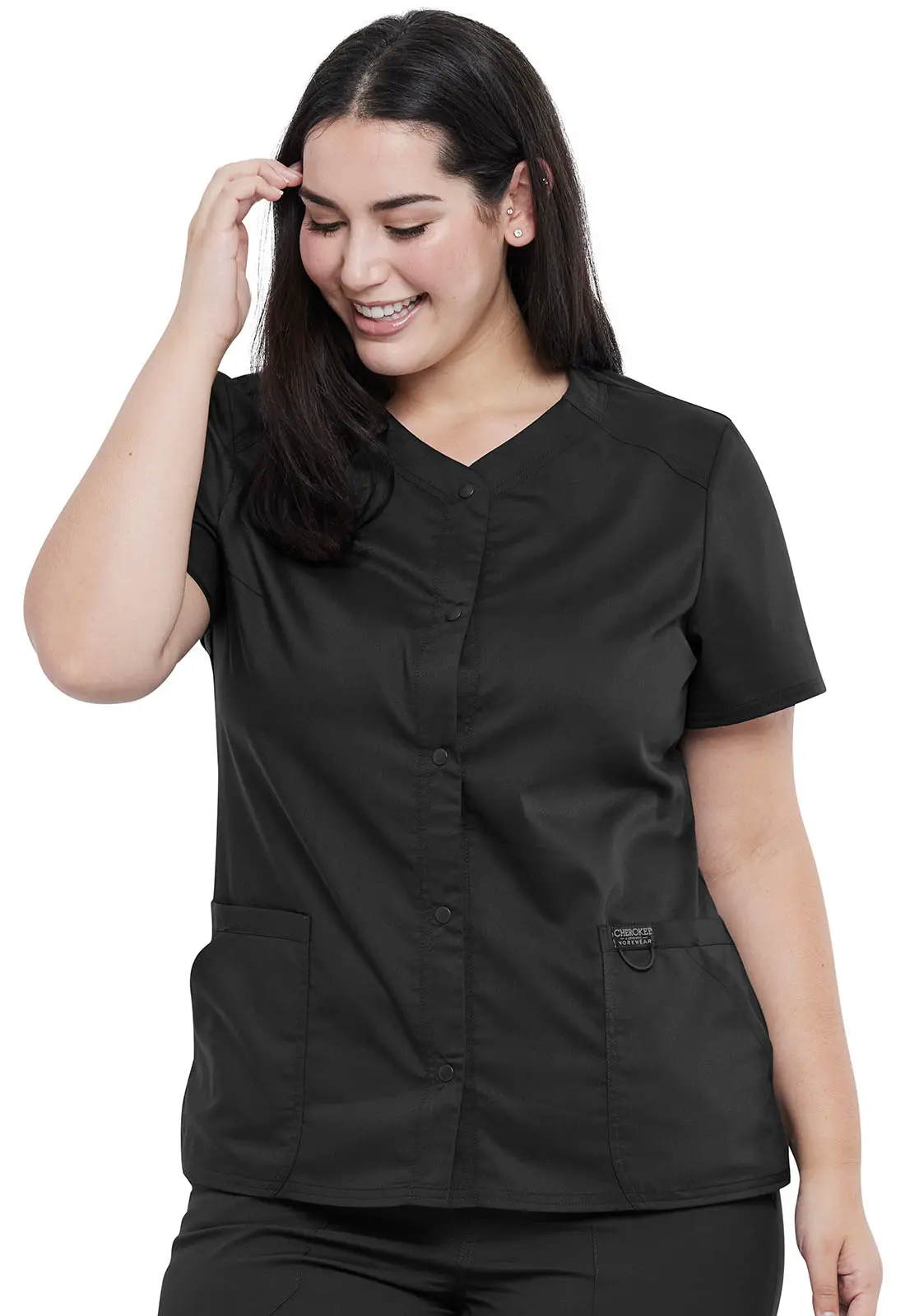 Snap Front V-Neck Top-Cherokee Workwear