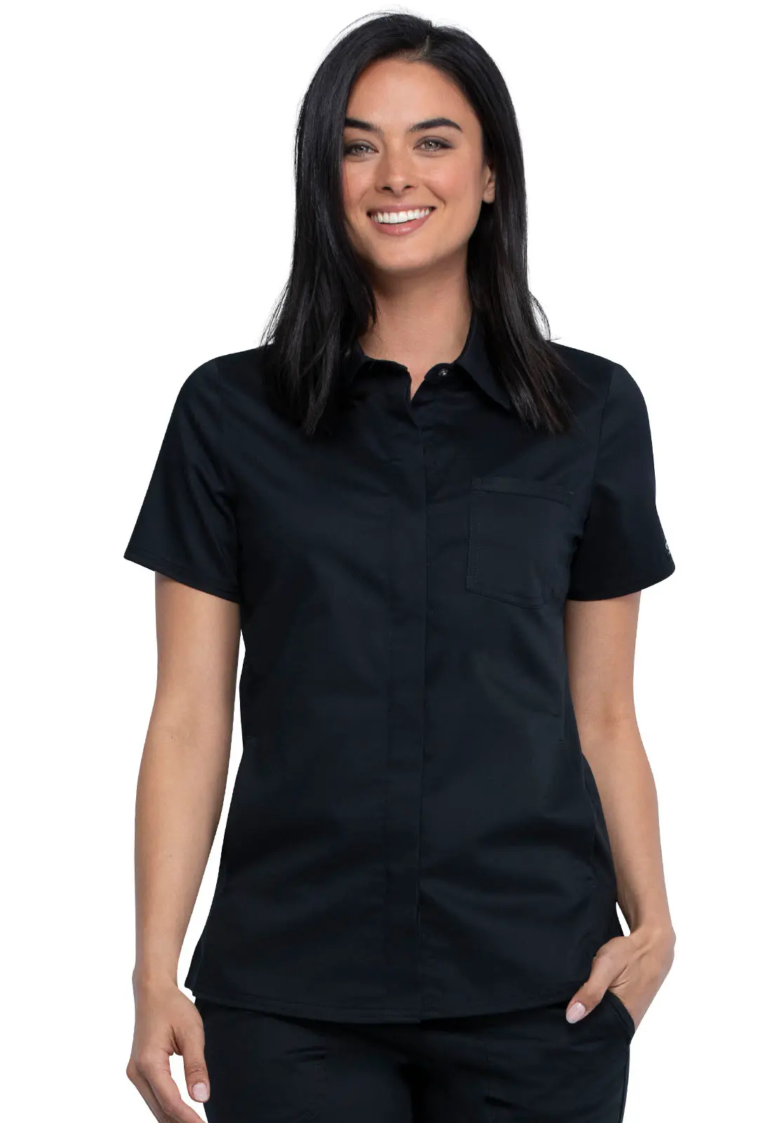 Cherokee Workwear Snap Front V-neck Top WW622