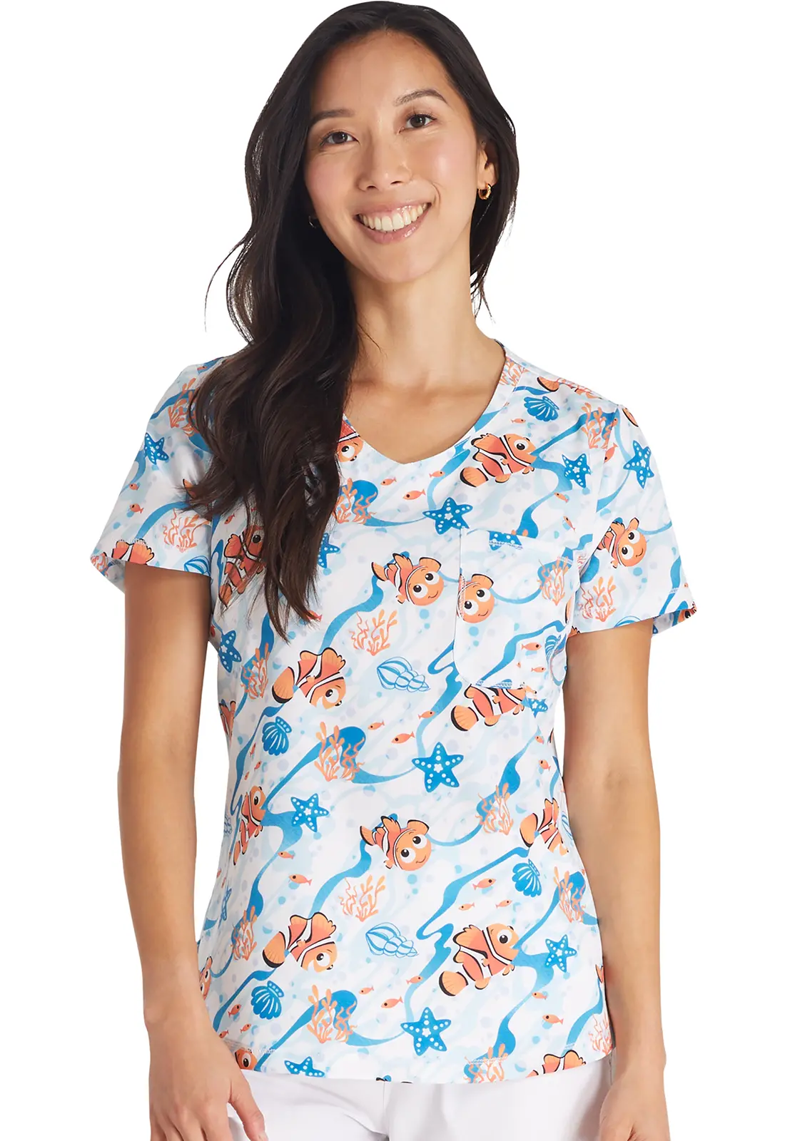 Rounded Print V-Neck Top-Tooniforms