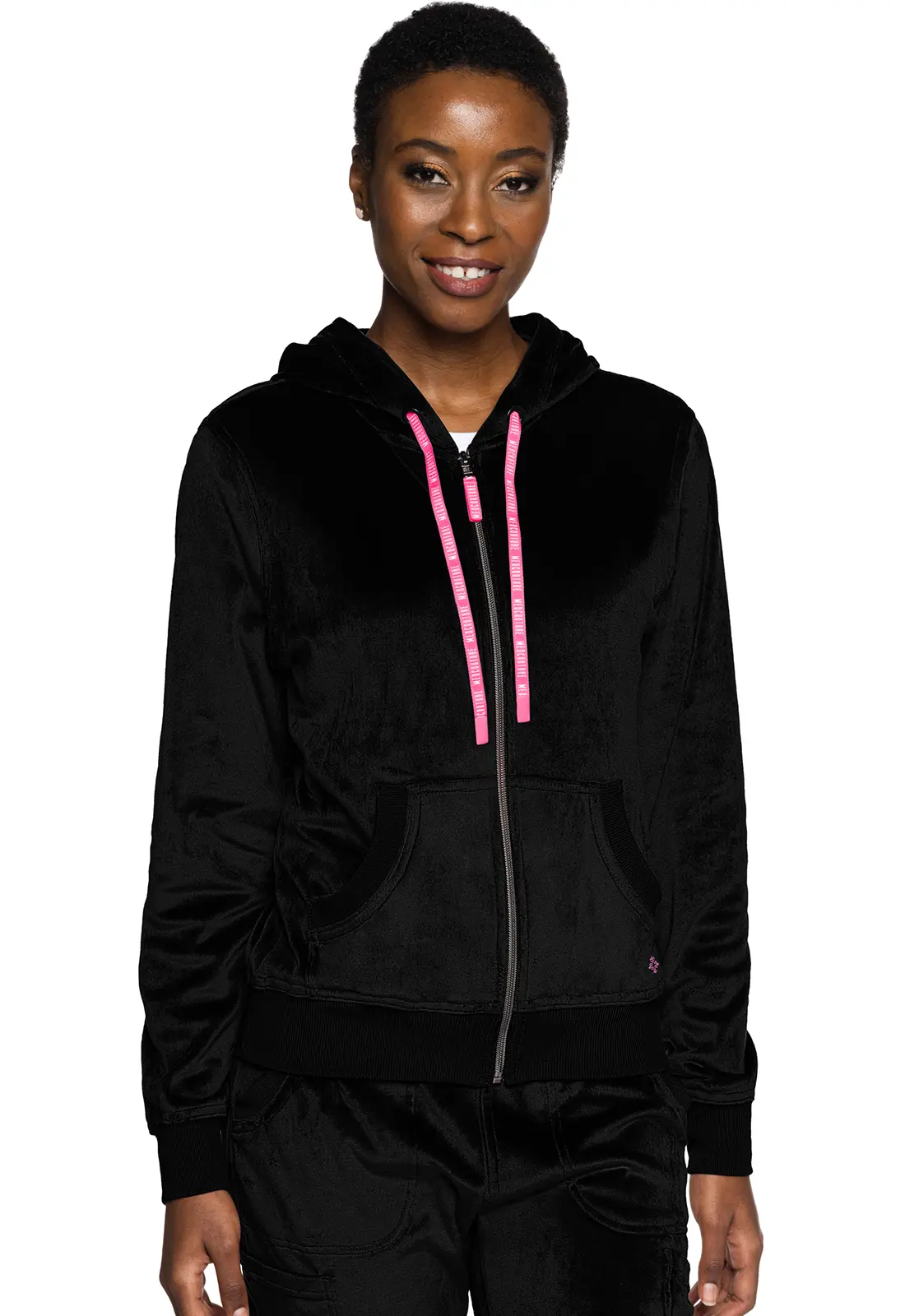 Velour Zip Front Logo Hoodie-Med Couture