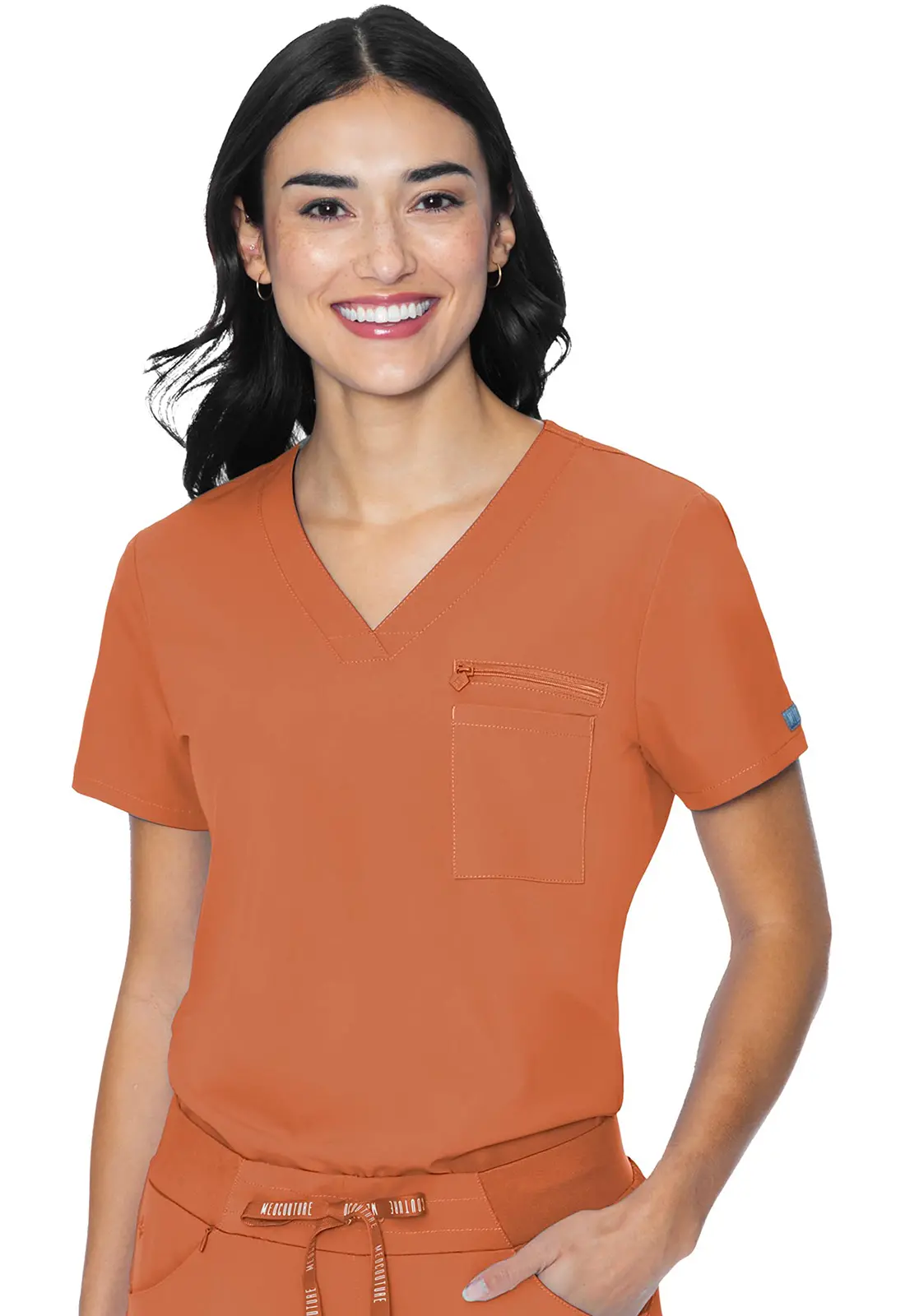 V-Neck Chest Pocket Top-Med Couture