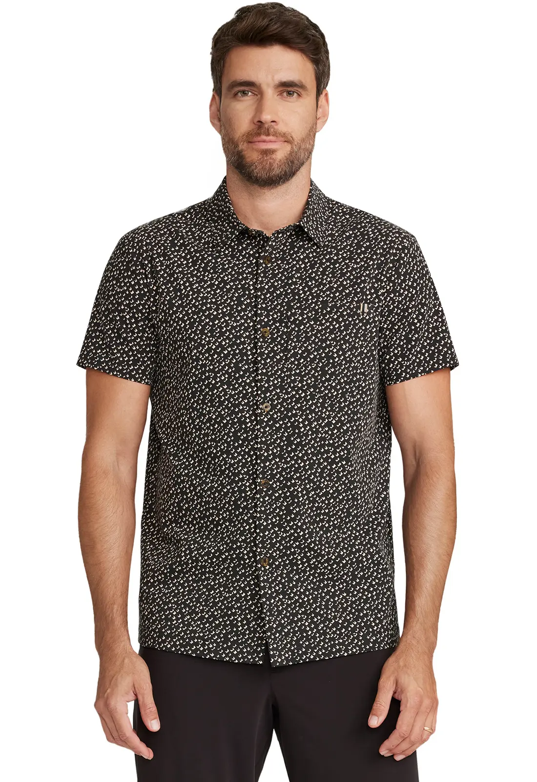 Printed Mens short sleeve button up top-Medelita