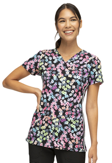  Prints - V-Neck Printed Scrub Top with Large Front Patch Pocket - WSL-