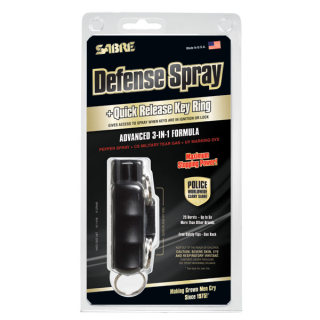 Keyring Self Defense Spray (0.54oz/aprox. 25 shots) with Quick Release, 3-In- Pepper Spray, CS Tear Gas & UV Marking Dye-