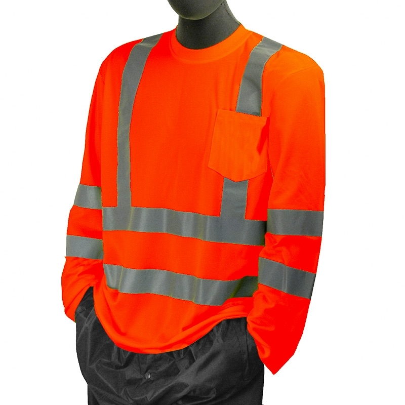  Class 3 Hi Vis Orange Long Sleeve T Shirt with Chest Pocket 75-5356 * with OLD logo-BizWear Inc