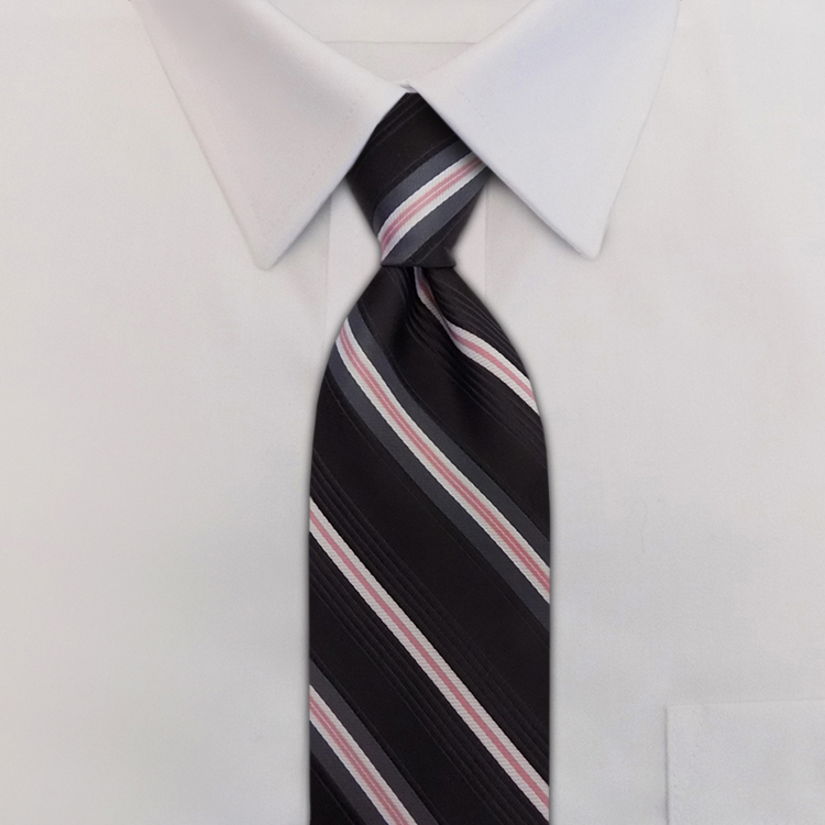Metro Stripes HD1 Black/Pink Salmon/Winter White<br>Four-In-Hand Necktie-SB