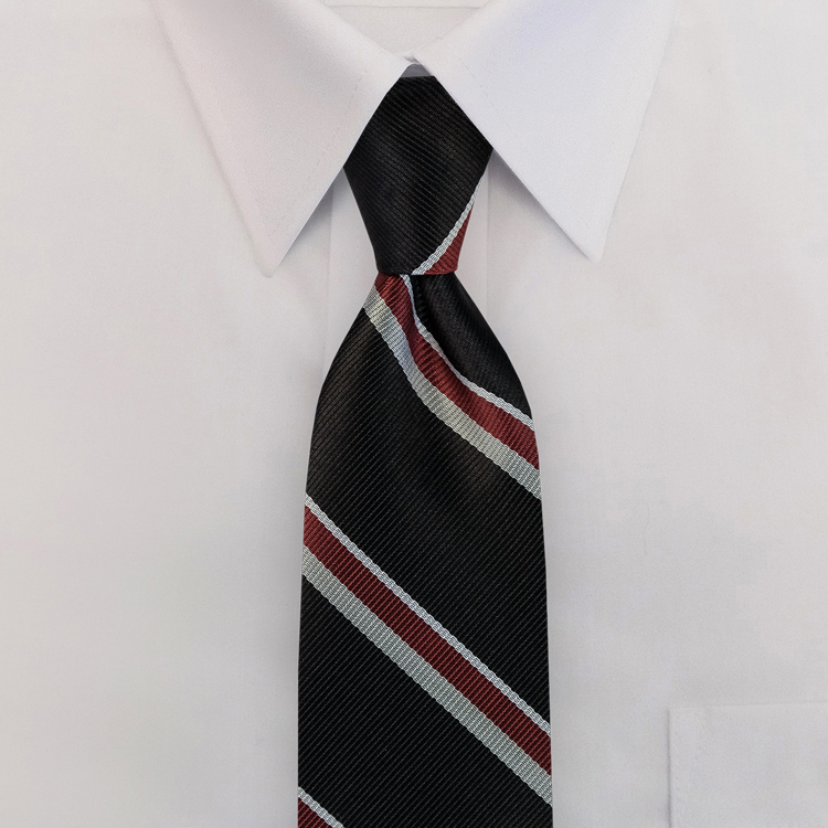 Black/Burgundy/White Stripe #398<br>Clip-On Necktie<br>-SB