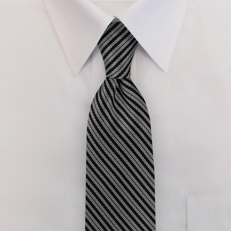 Black and Grey Formal Stripe #399<br>Clip-On Necktie<br>-SB