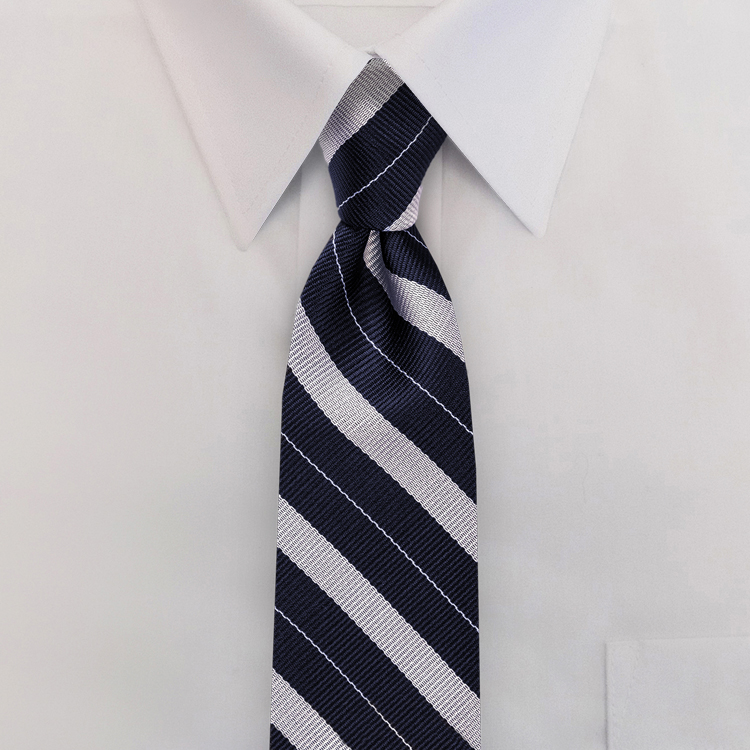 Navy/Silver Stripe #711<br>Clip-On Necktie-SB