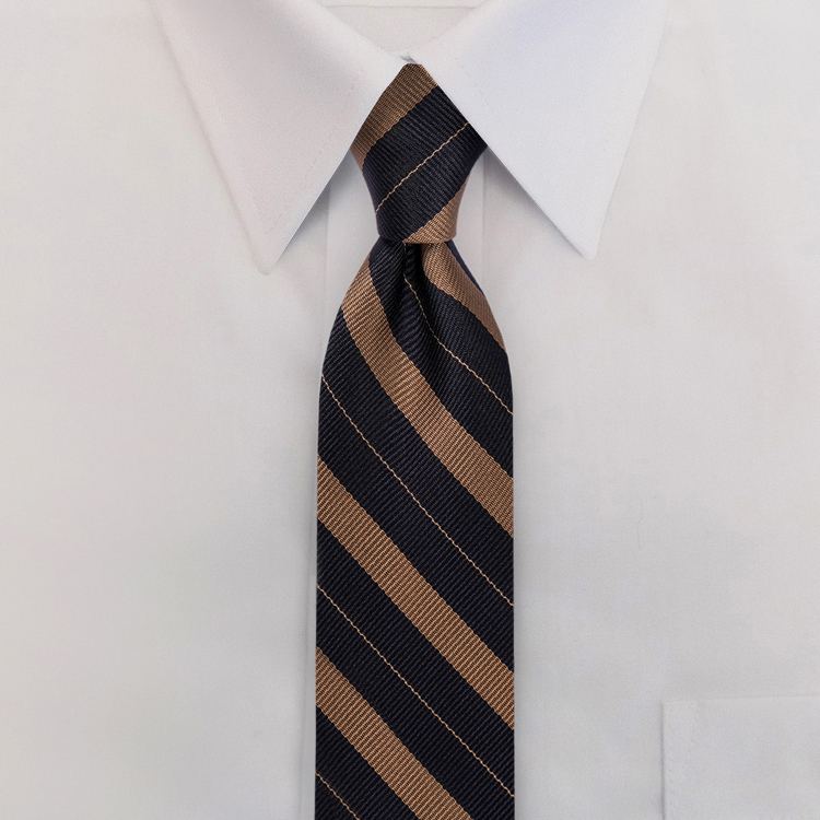 Navy/Tan Stripe #733<br>Clip-On Necktie-SB