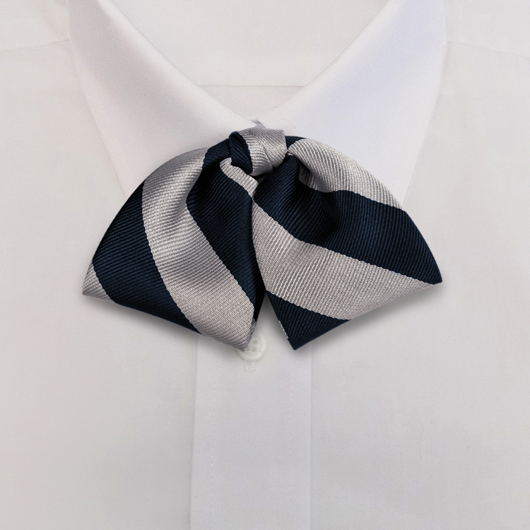 Navy/Silver Stripe #811<br>Tab Bow on Adjustable Band-Samuel Broome