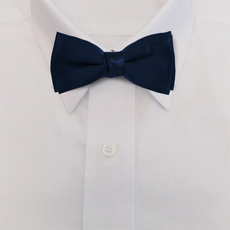 Navy Polyester Satin<br>Clip-On Bow Tie-