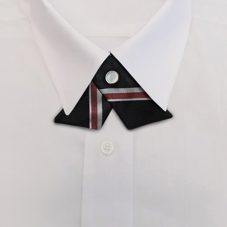 Black/Burgundy/White Stripe #398<br>Crossover Tie with Pearl Snap-SB