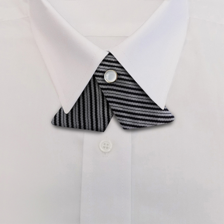 Repp Stripe #399 Black/Grey Formal Stripe<br>Crossover Tie with Pearl Snap-SB