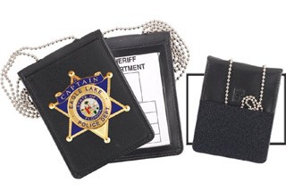 Neck - Dress Velcro Recessed Badge & ID Holder w/Chain-Strong Leather