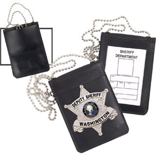 Non-Recessed Magnetic Badge and ID Holder w/Chain-Strong Leather