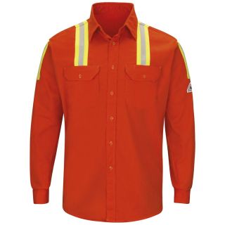 Mens Midweight FR Enhanced Visibility Uniform Shirt with Silver/Yellow Striping-Bulwark�