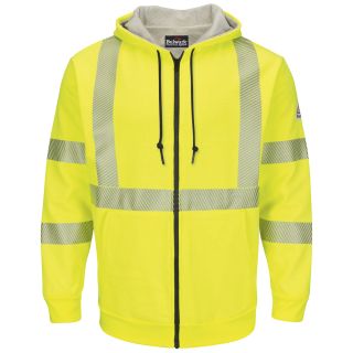 Mens Fleece FR Hi-Visibility Zip-Front Hooded Sweatshirt with Waffle Lining-
