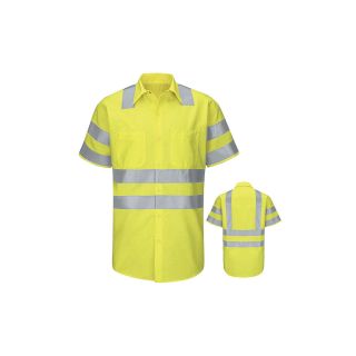Mens Hi-Visibility Short Sleeve Ripstop Work Shirt - Type R, Class 3-Red Kap®