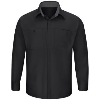 Mens Long Sleeve Performance Plus Shop Shirt with OilBlok Technology-Red Kap