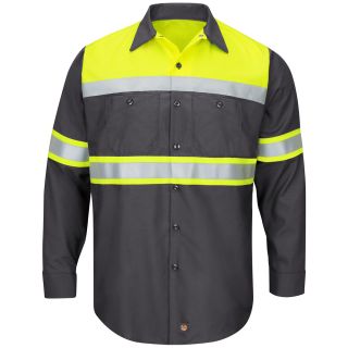 Hi-Visibility Long Sleeve Color Block Ripstop Work Shirt - Type O, Class 1-Red Kap�