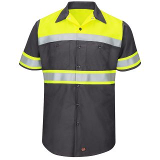 Mens Hi-Visibility Short Sleeve Color Block Ripstop Work Shirt - Type O, Class 1-