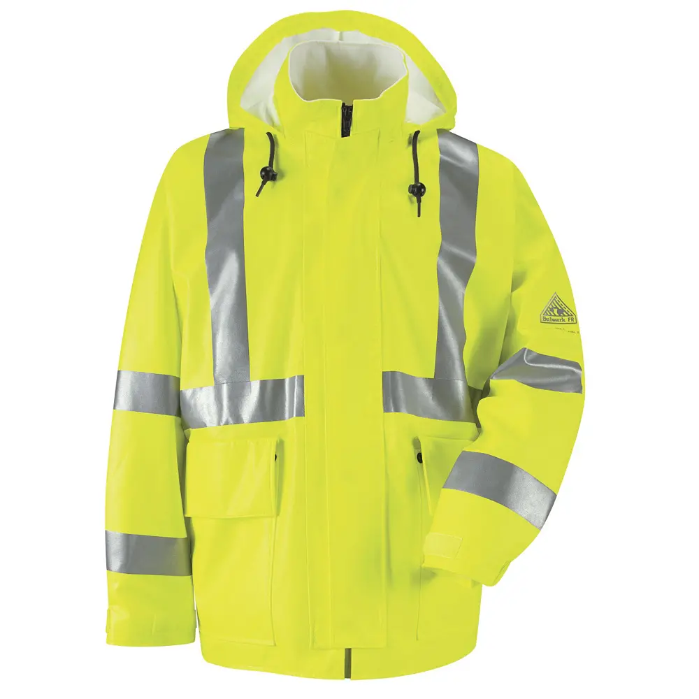 Buy Men's FR Hi-Visibility Rain Jacket with Hood - Bulwark Online at ...