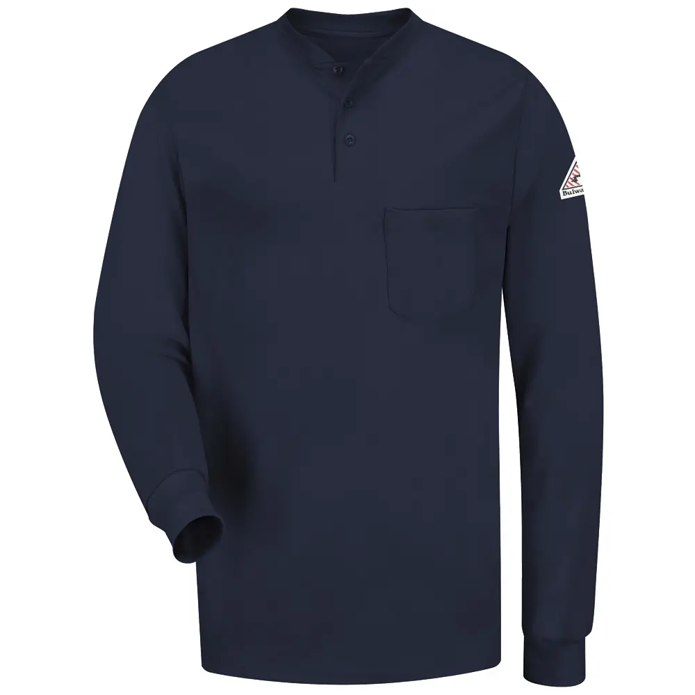 Bulwark® Industrial Shirts Long Sleeve Tagless Henley Shirt - EXCEL FR-Bulwark