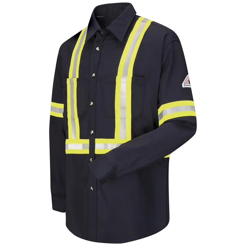 Men&#8216;s Midweight FR Enhanced Visibility Uniform Shirt with Reflective Trim-