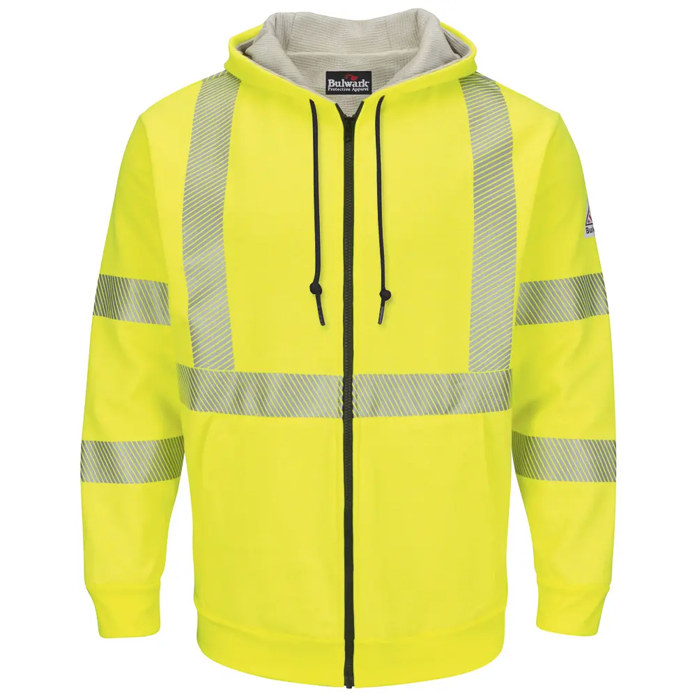 Bulwark® Industrial Shirts Hi-Visibility Zip-Front Hooded Fleece Sweatshirt with Waffle Lining-Bulwark