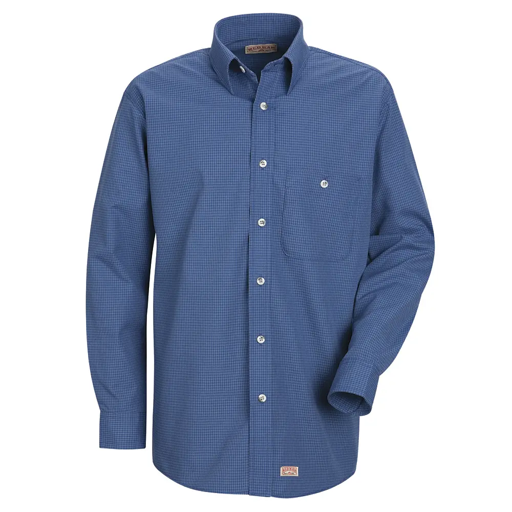 Men&#8216;s Long Sleeve Mini-Plaid Uniform Shirt-