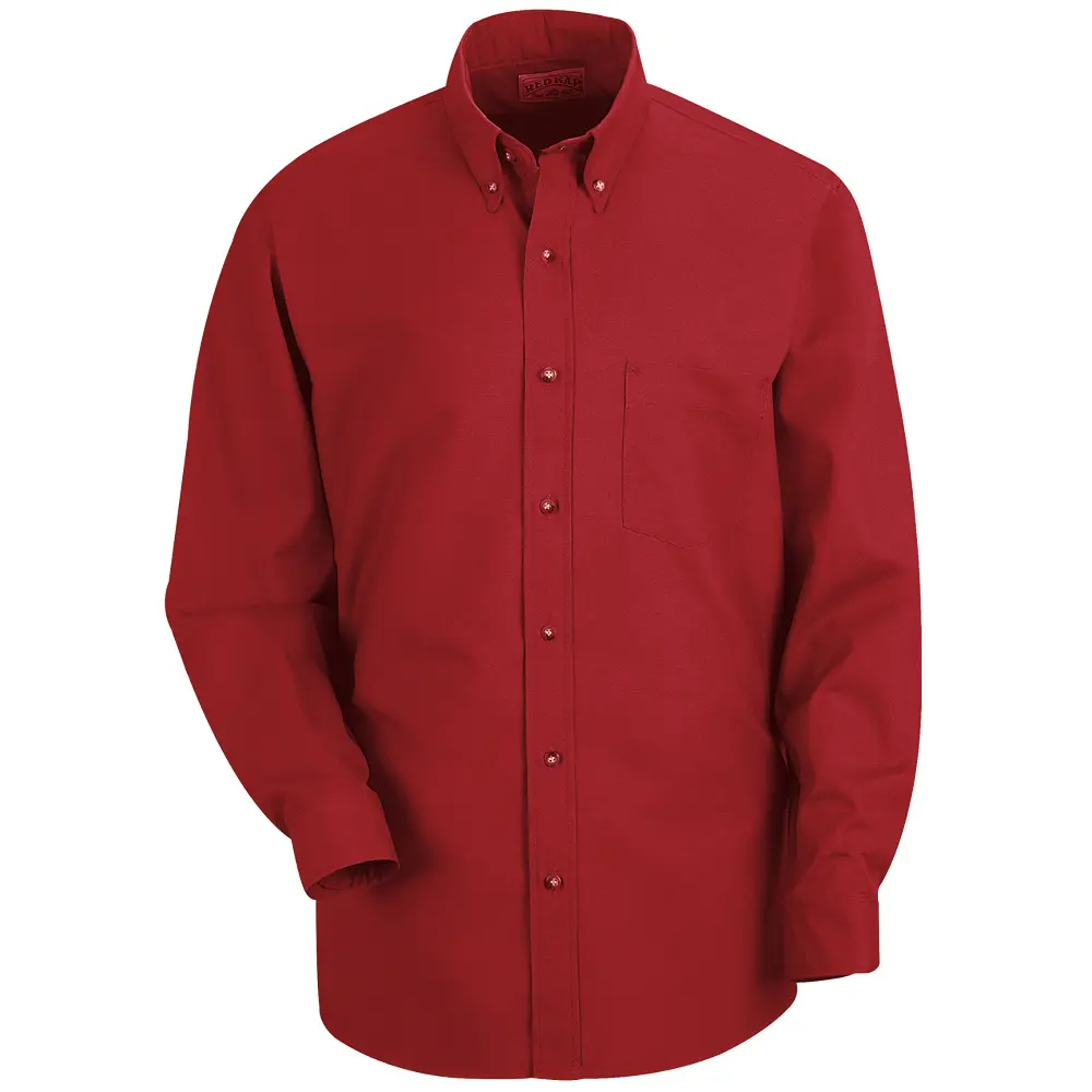 Men&#39;s Long Sleeve Poplin Dress Shirt-Red Kap