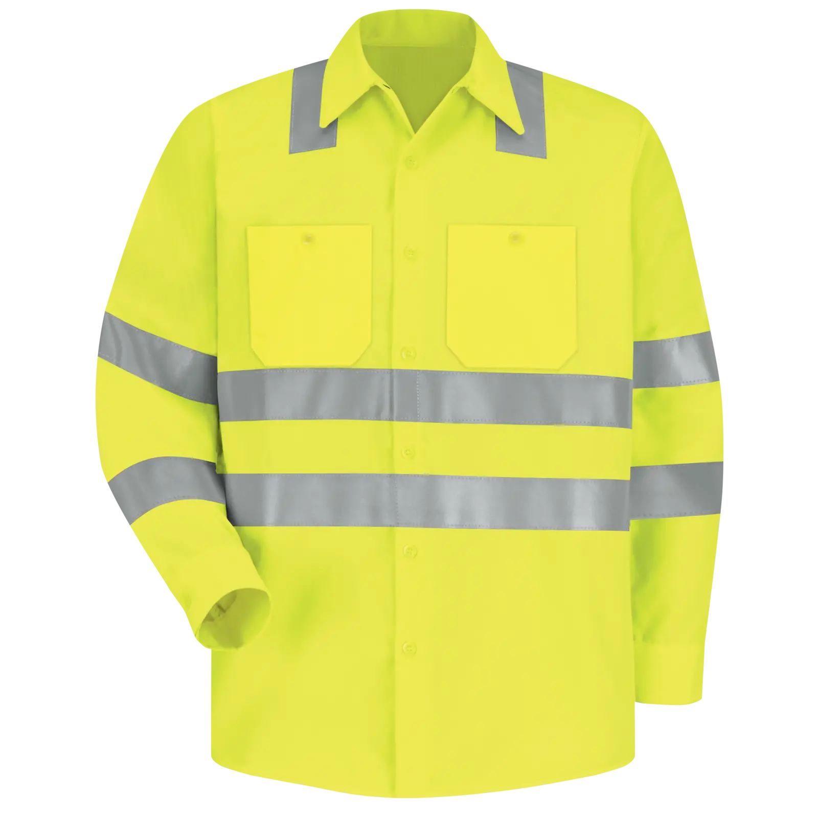 Men&#8216;s Hi-Visibility Long Sleeve Work Shirt - Type R, Class 3-Red Kap