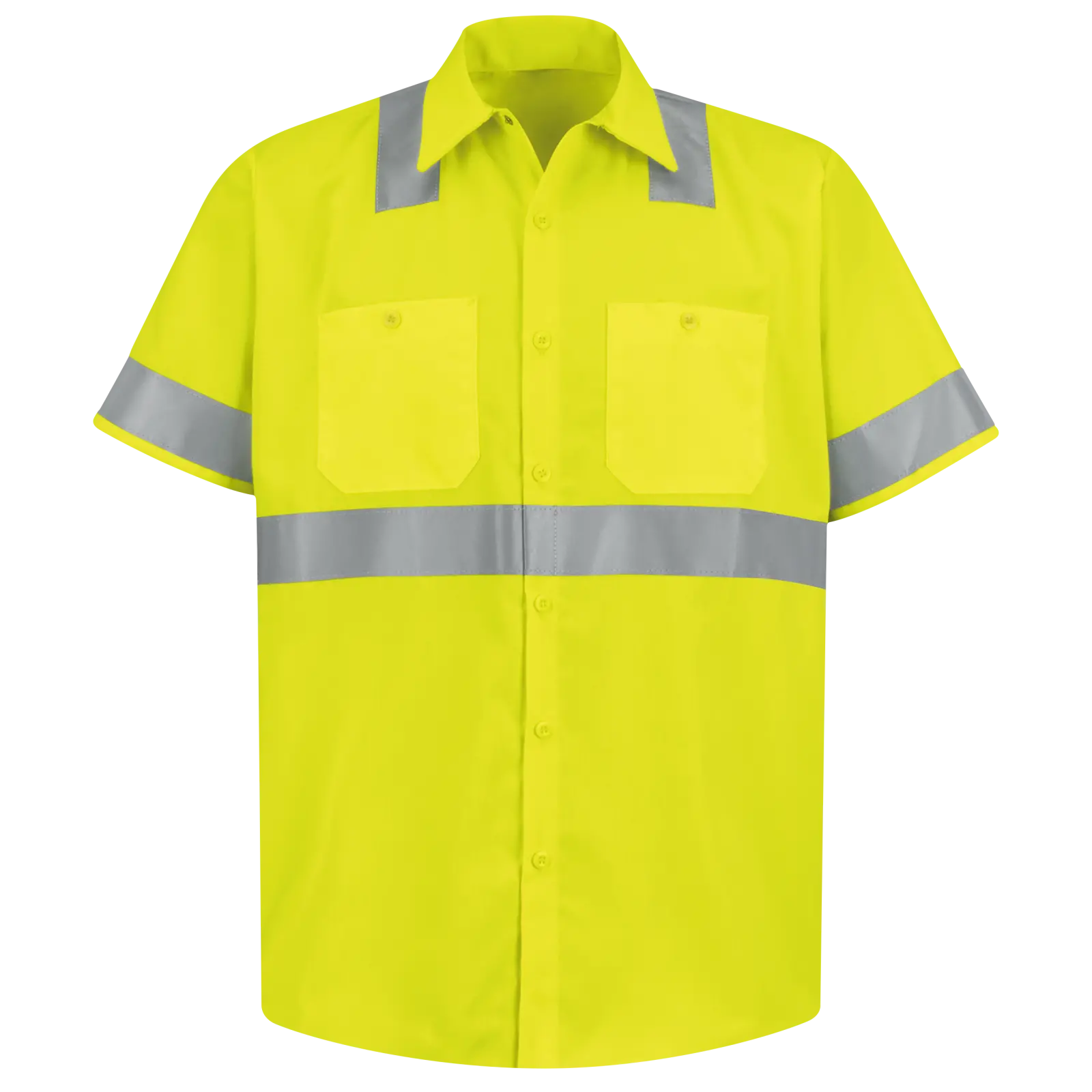 Men&#39;s Hi&#45;Visibility Yellow Short Sleeve Work Shirt &#45; Type R&#44; Class 2-Red Kap