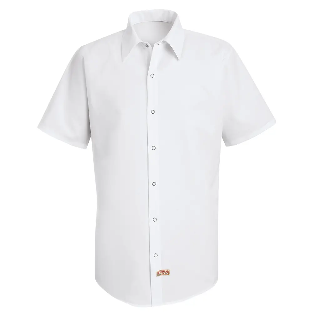 Men&#8216;s Short Sleeve Specialized Pocketless Polyester Work Shirt-Red Kap