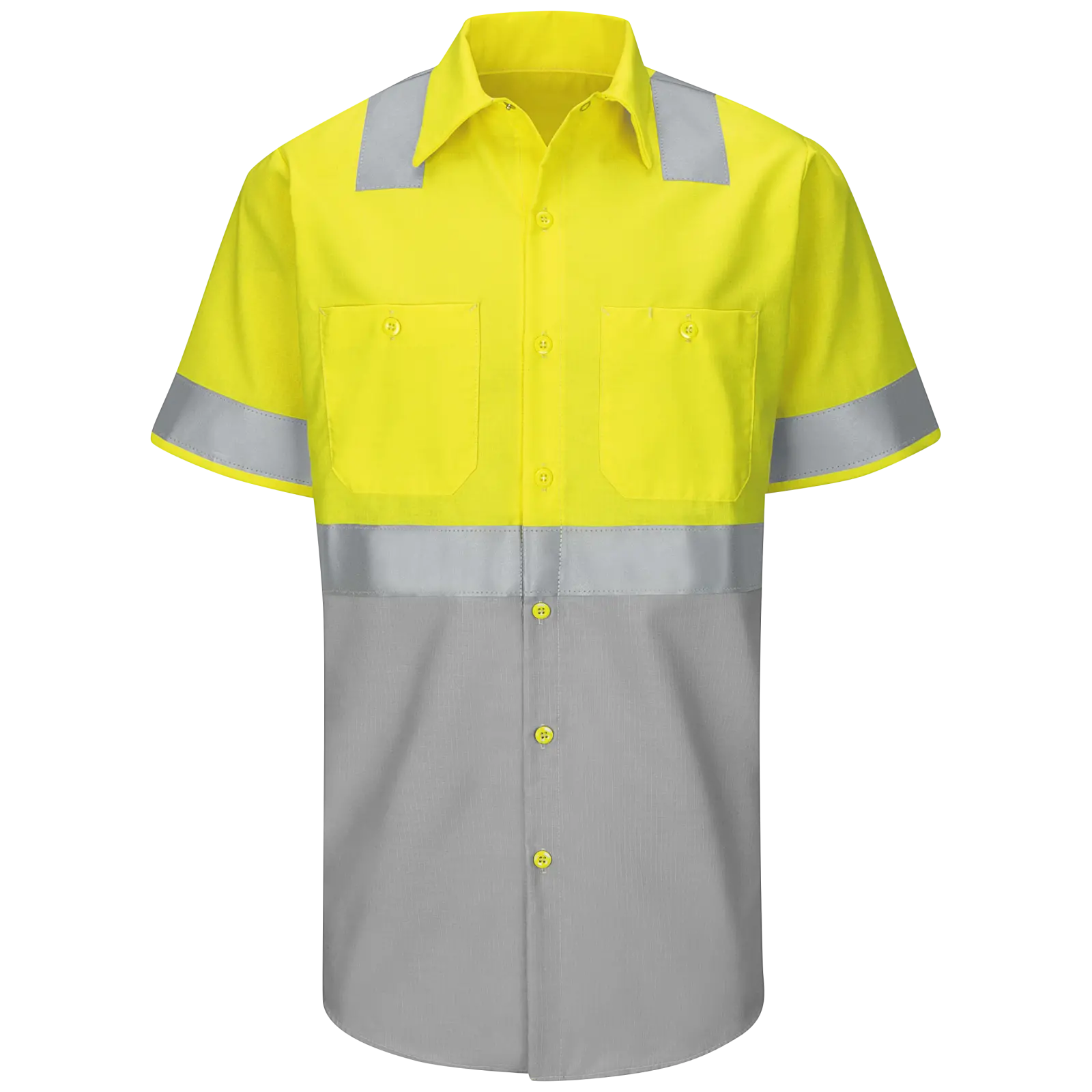 Men&#8216;s High Visibility Short Sleeve Color Block Ripstop Work Shirt - Type R, Class 2-Red Kap