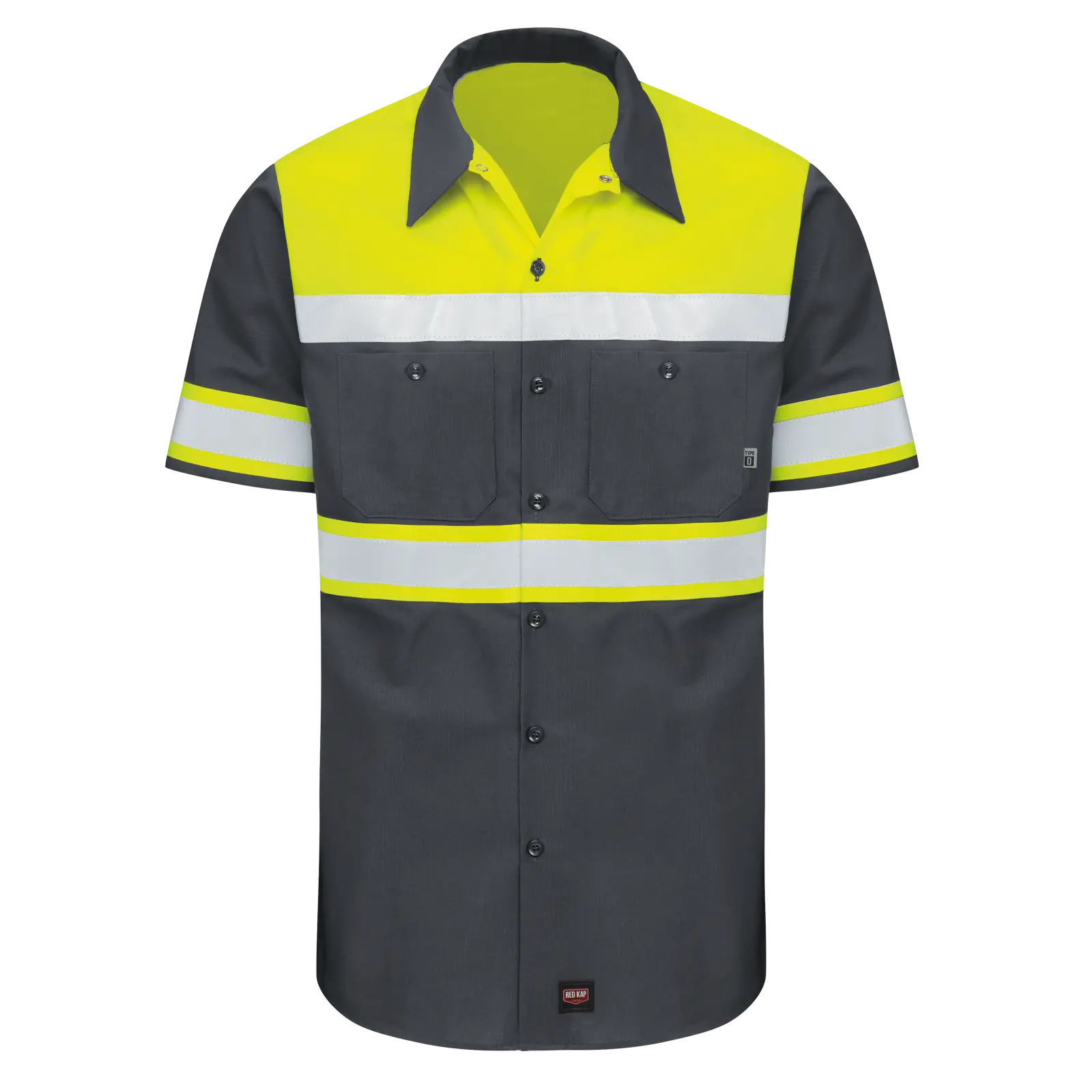 Men&#39;s Hi&#45;Visibility Short Sleeve Color Block Ripstop Work Shirt &#45;&#160;Type O&#44; Class 1-Red Kap
