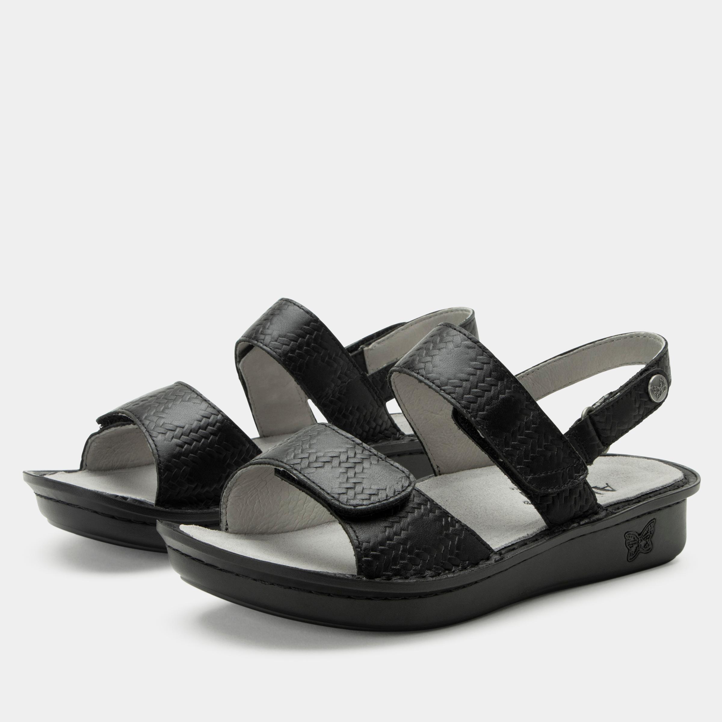 Verona Two Strap Slide Sandal Basketry Black-Alegria