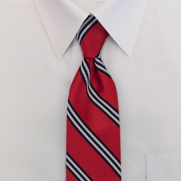 Repp Stripe #393 Red/Navy/White Clip-On Necktie-