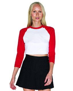 Ladies Poly-Cotton 3/4-Sleeve Cropped T-Shirt-American Apparel